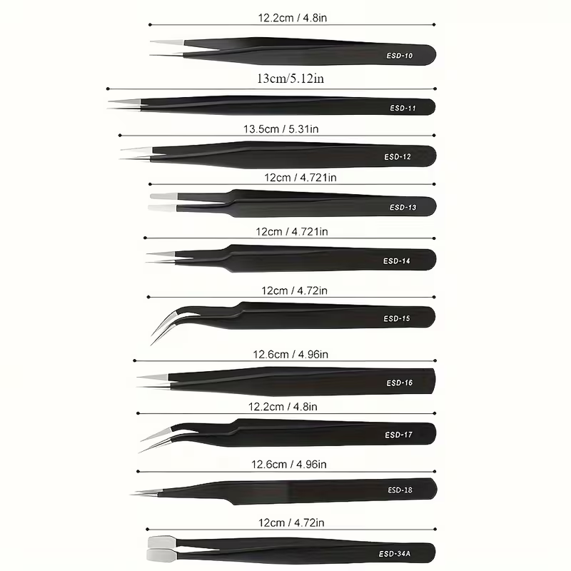 10Pcs ESD Anti‑Static Tweezers - Diy Electronics Gadgets ulasan dan harga